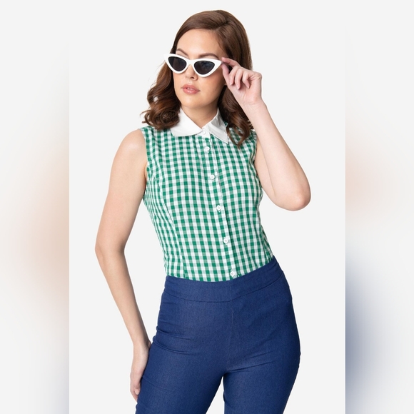 Unique Vintage, Smak Parlour Red & White Gingham Go-Getter Blouse - Picture 9 of 11